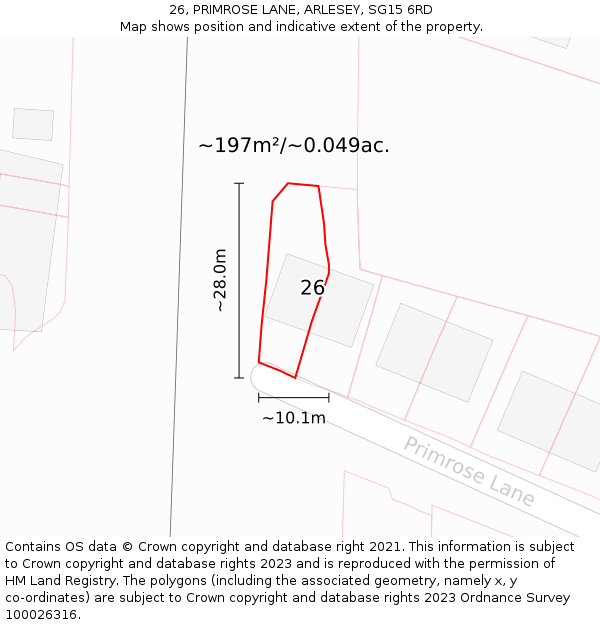 26, PRIMROSE LANE, ARLESEY, SG15 6RD: Plot and title map