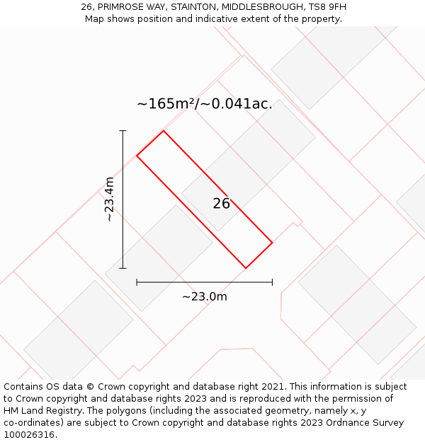 26, PRIMROSE WAY, STAINTON, MIDDLESBROUGH, TS8 9FH: Plot and title map