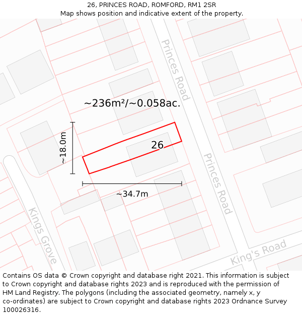 26, PRINCES ROAD, ROMFORD, RM1 2SR: Plot and title map