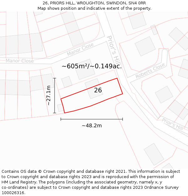 26, PRIORS HILL, WROUGHTON, SWINDON, SN4 0RR: Plot and title map