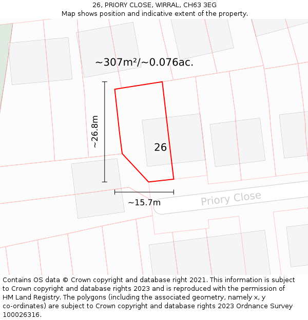 26, PRIORY CLOSE, WIRRAL, CH63 3EG: Plot and title map