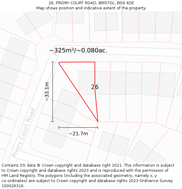 26, PRIORY COURT ROAD, BRISTOL, BS9 4DE: Plot and title map