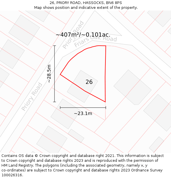 26, PRIORY ROAD, HASSOCKS, BN6 8PS: Plot and title map
