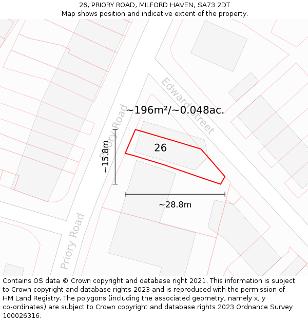 26, PRIORY ROAD, MILFORD HAVEN, SA73 2DT: Plot and title map