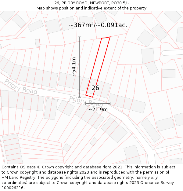 26, PRIORY ROAD, NEWPORT, PO30 5JU: Plot and title map