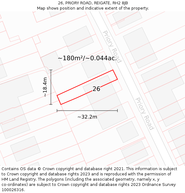 26, PRIORY ROAD, REIGATE, RH2 8JB: Plot and title map