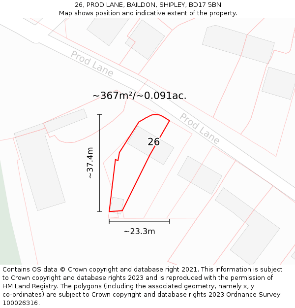 26, PROD LANE, BAILDON, SHIPLEY, BD17 5BN: Plot and title map