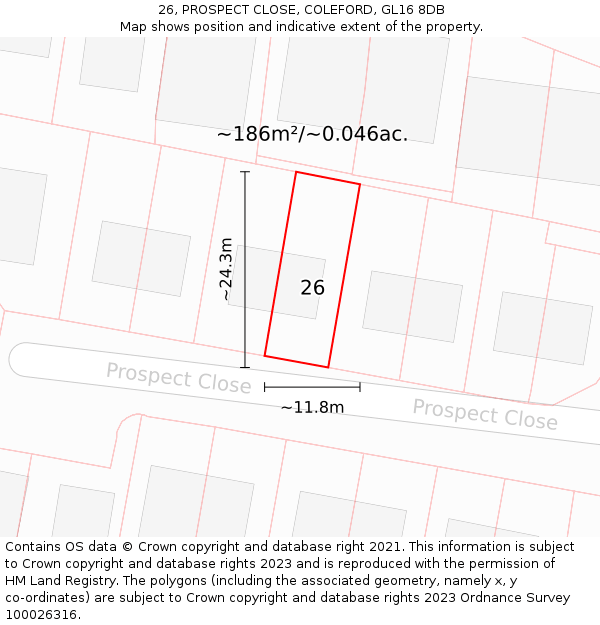 26, PROSPECT CLOSE, COLEFORD, GL16 8DB: Plot and title map