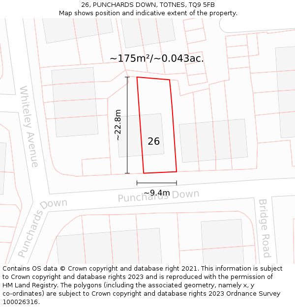 26, PUNCHARDS DOWN, TOTNES, TQ9 5FB: Plot and title map