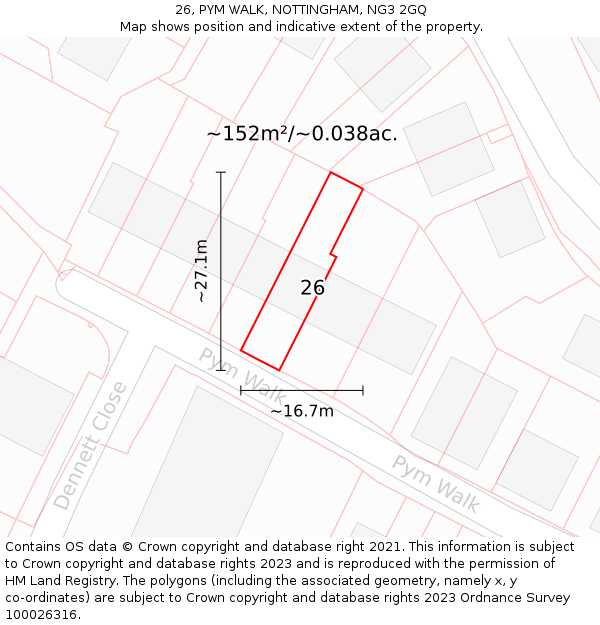 26, PYM WALK, NOTTINGHAM, NG3 2GQ: Plot and title map