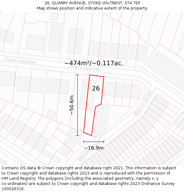26, QUARRY AVENUE, STOKE-ON-TRENT, ST4 7EP: Plot and title map