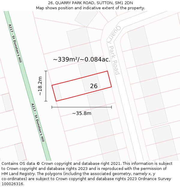 26, QUARRY PARK ROAD, SUTTON, SM1 2DN: Plot and title map