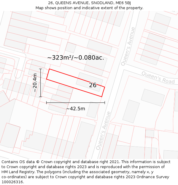 26, QUEENS AVENUE, SNODLAND, ME6 5BJ: Plot and title map