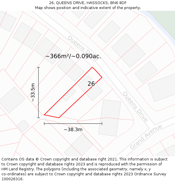 26, QUEENS DRIVE, HASSOCKS, BN6 8DF: Plot and title map