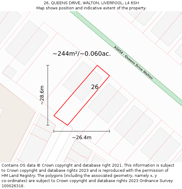 26, QUEENS DRIVE, WALTON, LIVERPOOL, L4 6SH: Plot and title map