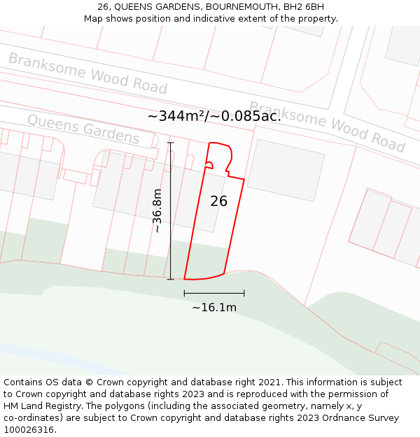 26, QUEENS GARDENS, BOURNEMOUTH, BH2 6BH: Plot and title map