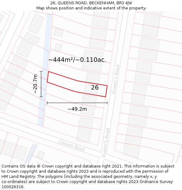 26, QUEENS ROAD, BECKENHAM, BR3 4JW: Plot and title map