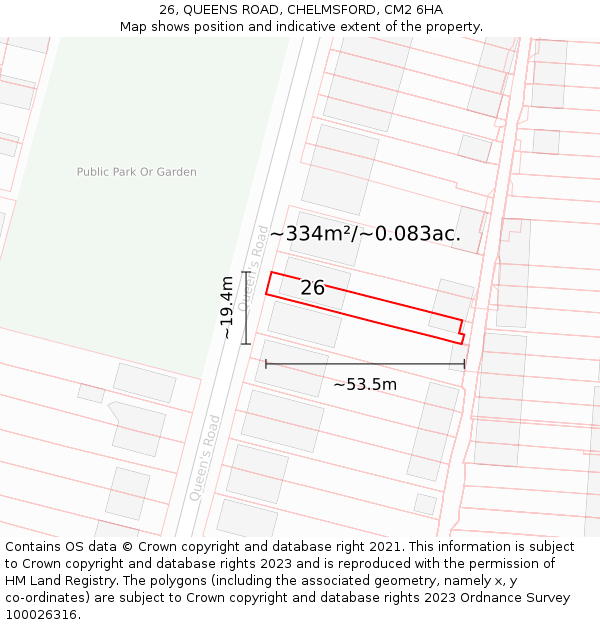 26, QUEENS ROAD, CHELMSFORD, CM2 6HA: Plot and title map