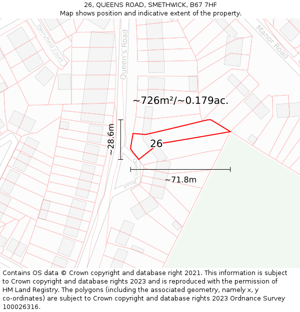 26, QUEENS ROAD, SMETHWICK, B67 7HF: Plot and title map