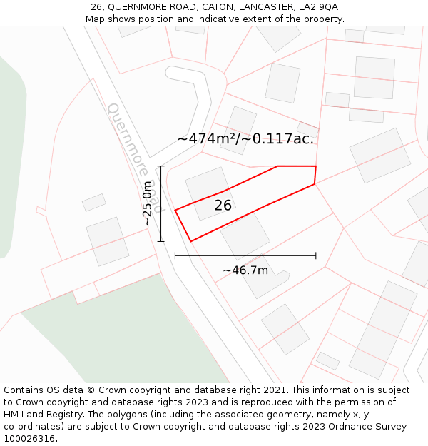 26, QUERNMORE ROAD, CATON, LANCASTER, LA2 9QA: Plot and title map