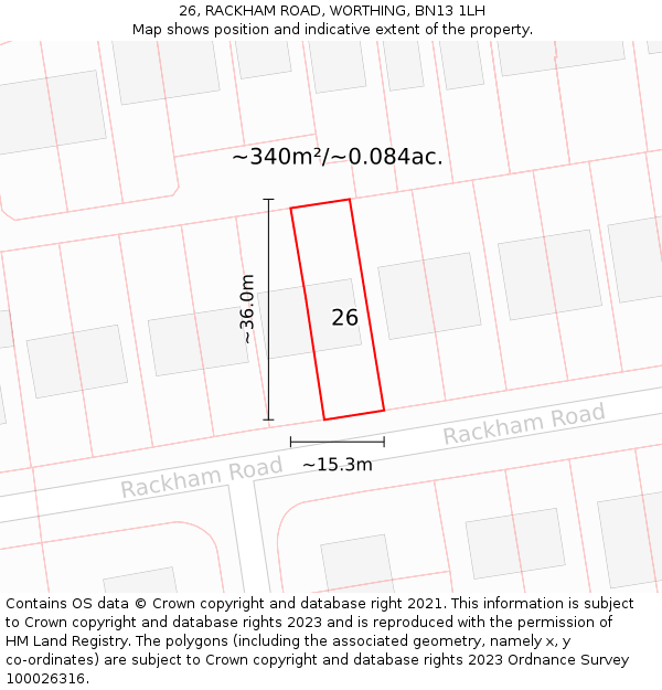 26, RACKHAM ROAD, WORTHING, BN13 1LH: Plot and title map