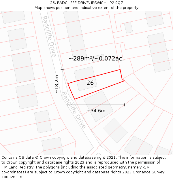 26, RADCLIFFE DRIVE, IPSWICH, IP2 9QZ: Plot and title map