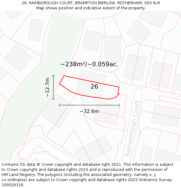26, RAINBOROUGH COURT, BRAMPTON BIERLOW, ROTHERHAM, S63 6LR: Plot and title map