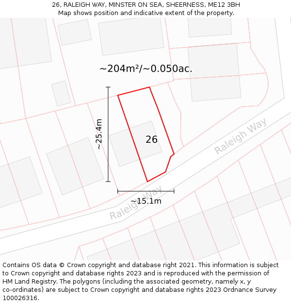26, RALEIGH WAY, MINSTER ON SEA, SHEERNESS, ME12 3BH: Plot and title map
