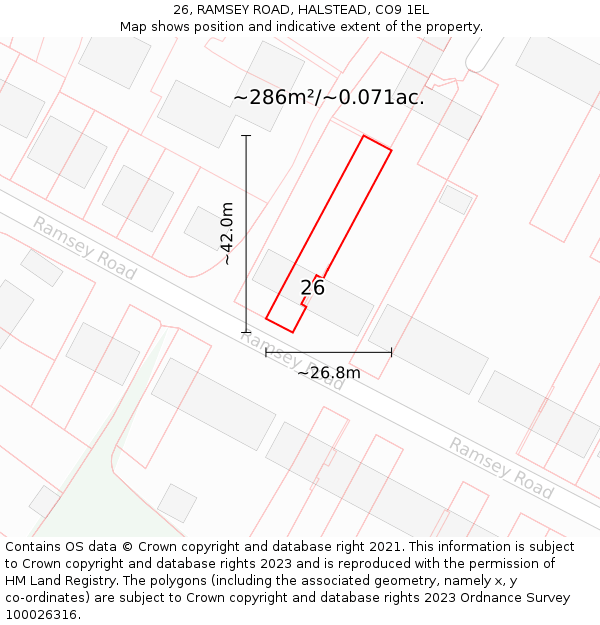 26, RAMSEY ROAD, HALSTEAD, CO9 1EL: Plot and title map