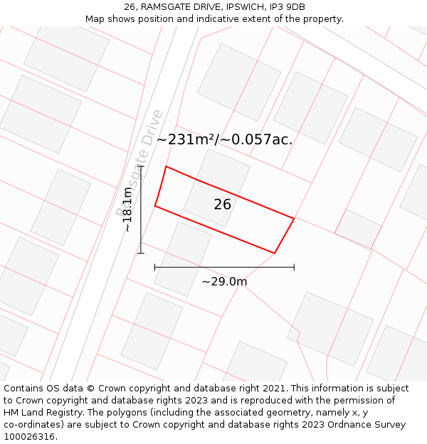 26, RAMSGATE DRIVE, IPSWICH, IP3 9DB: Plot and title map
