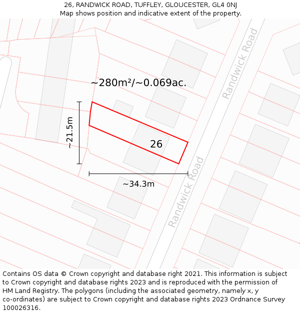 26, RANDWICK ROAD, TUFFLEY, GLOUCESTER, GL4 0NJ: Plot and title map
