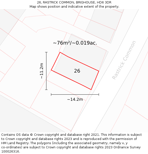 26, RASTRICK COMMON, BRIGHOUSE, HD6 3DR: Plot and title map