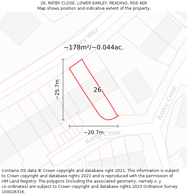 26, RATBY CLOSE, LOWER EARLEY, READING, RG6 4ER: Plot and title map