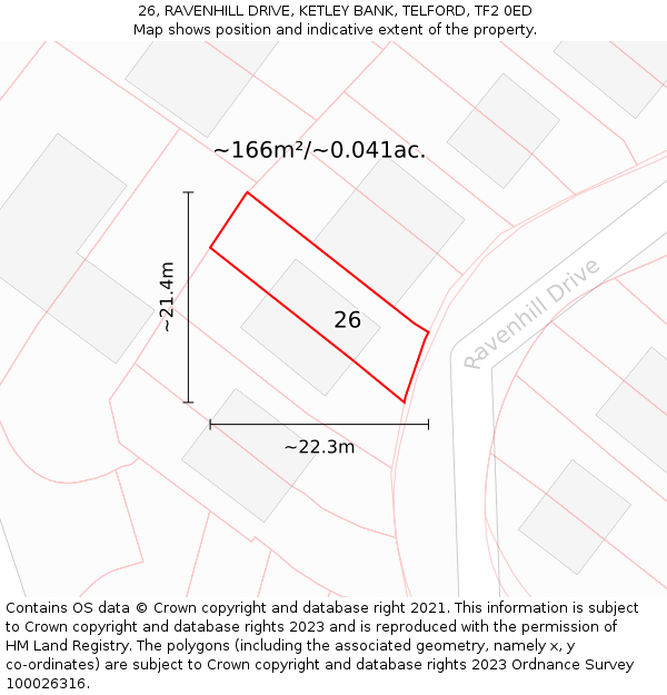 26, RAVENHILL DRIVE, KETLEY BANK, TELFORD, TF2 0ED: Plot and title map