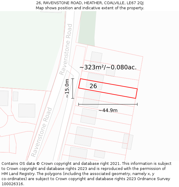 26, RAVENSTONE ROAD, HEATHER, COALVILLE, LE67 2QJ: Plot and title map