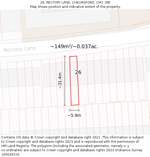 26, RECTORY LANE, CHELMSFORD, CM1 1RE: Plot and title map