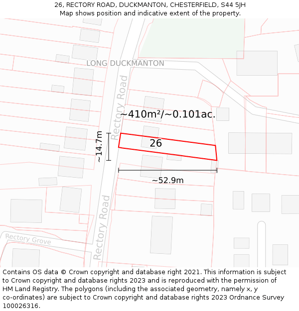 26, RECTORY ROAD, DUCKMANTON, CHESTERFIELD, S44 5JH: Plot and title map