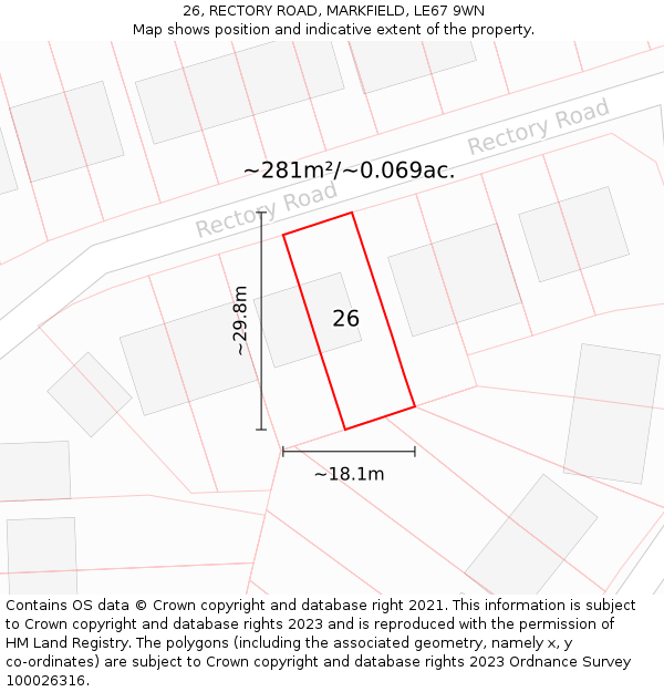 26, RECTORY ROAD, MARKFIELD, LE67 9WN: Plot and title map