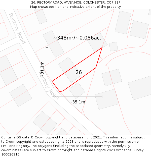 26, RECTORY ROAD, WIVENHOE, COLCHESTER, CO7 9EP: Plot and title map