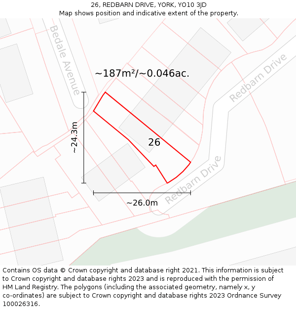 26, REDBARN DRIVE, YORK, YO10 3JD: Plot and title map
