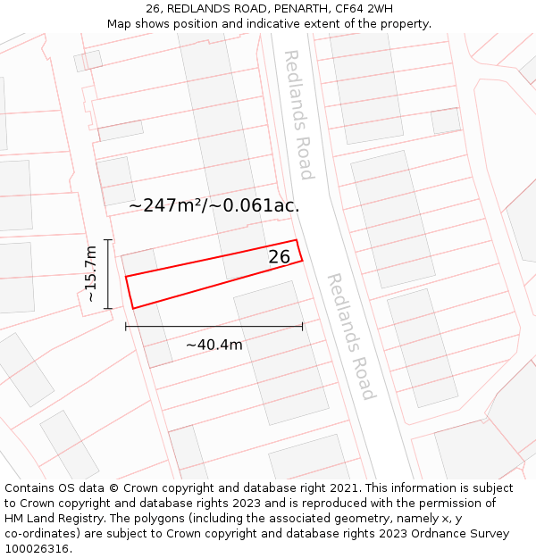 26, REDLANDS ROAD, PENARTH, CF64 2WH: Plot and title map