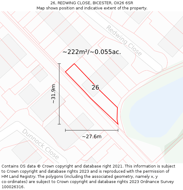 26, REDWING CLOSE, BICESTER, OX26 6SR: Plot and title map