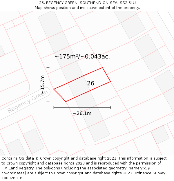 26, REGENCY GREEN, SOUTHEND-ON-SEA, SS2 6LU: Plot and title map