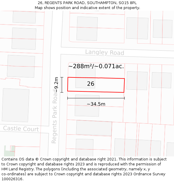 26, REGENTS PARK ROAD, SOUTHAMPTON, SO15 8PL: Plot and title map