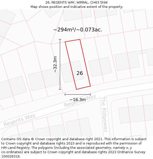 26, REGENTS WAY, WIRRAL, CH63 5NW: Plot and title map