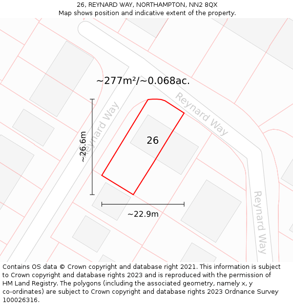 26, REYNARD WAY, NORTHAMPTON, NN2 8QX: Plot and title map