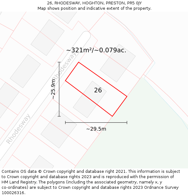 26, RHODESWAY, HOGHTON, PRESTON, PR5 0JY: Plot and title map