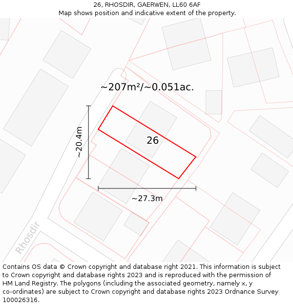 26, RHOSDIR, GAERWEN, LL60 6AF: Plot and title map