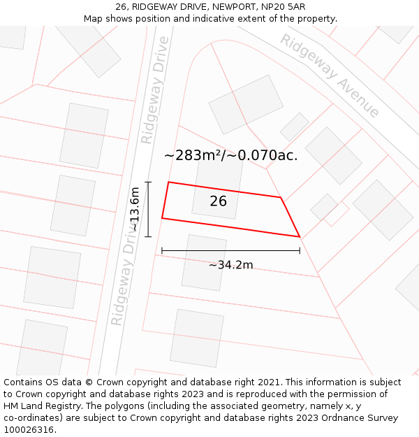 26, RIDGEWAY DRIVE, NEWPORT, NP20 5AR: Plot and title map
