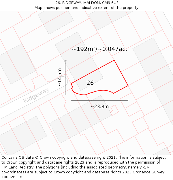 26, RIDGEWAY, MALDON, CM9 6UF: Plot and title map